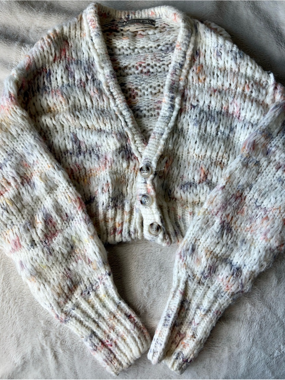Urban Outfitter Kimchi Blue Chunky Speckled Open-Knit Cropped Cardigan